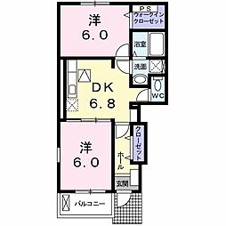 サニープレイスＡ 1階2DKの間取り