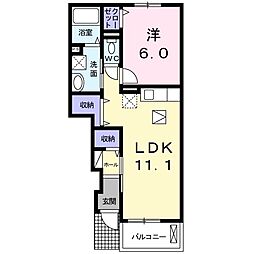 グレイス　フォーリストIII 1階1LDKの間取り
