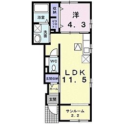 ベルス　マーレ 1階1LDKの間取り