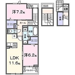 ココ　ヴェルジェ 3階2LDKの間取り