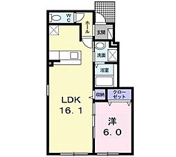 シルバラード 1階1LDKの間取り