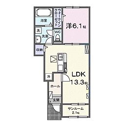 クリアネスII 1階1LDKの間取り