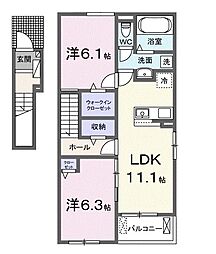 プラシード・カーサ 2LDKの間取図画像