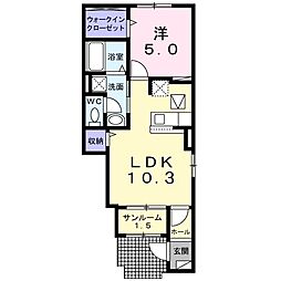 トランスミットII 1階1LDKの間取り