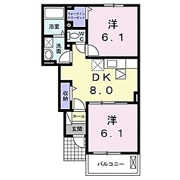リアンA 2DKの間取図画像