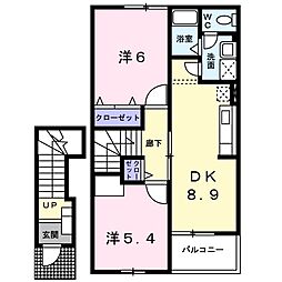 クイール 2階2DKの間取り
