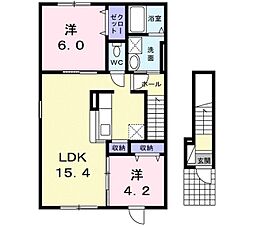 ヴァーミィ　ウィン　Ａ 2階2LDKの間取り