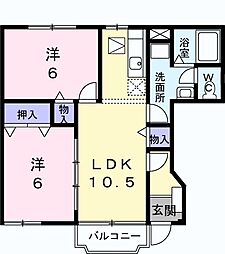 JR常磐線 高萩駅 徒歩9分の賃貸アパート 1階2LDKの間取り