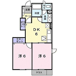 ハートフルハイツＢ 1階2DKの間取り