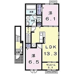 ヘリオス　ガーデンＢ 2階2LDKの間取り