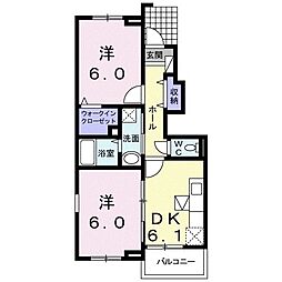 クレールメゾンS 2DKの間取図画像