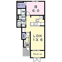 プラッツ 1階1LDKの間取り