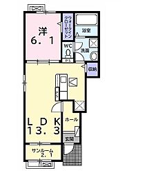 ローズグラス2 1LDKの間取図画像