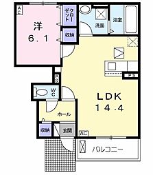 津島市神守町字一丁田アパート 1LDKの間取図画像