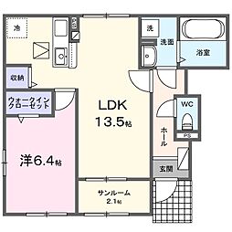 グラース　十町　Ａ棟 1階1LDKの間取り