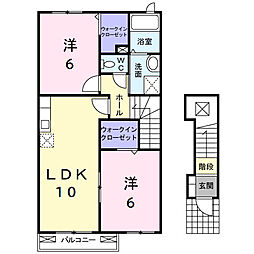 メゾン・フレ−シュ　Ｂ棟 2階2LDKの間取り
