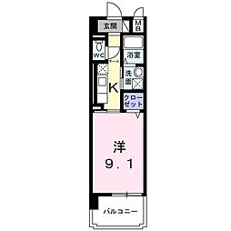 レクイアーレ大宮 2階1Kの間取り