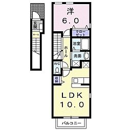 シャン・ド・フルール 2階1LDKの間取り