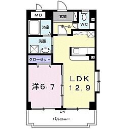 バームヒル 1LDKの間取図画像