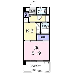 ドミール本城 1Kの間取図画像