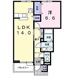 エストシャトーＢ 1階1LDKの間取り