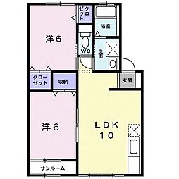 サン・ドミールＢ 1階2LDKの間取り