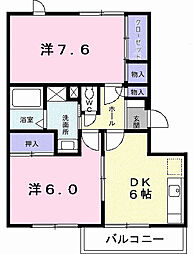 グランディール矢三A 2DKの間取図画像