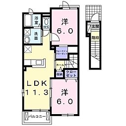 レジデンス　ワイズ　エフＢ 2階2LDKの間取り