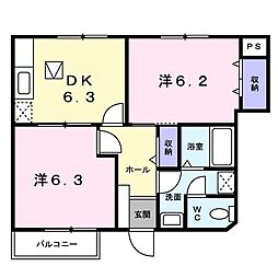 グリーンハイツ横浜II 1階2DKの間取り