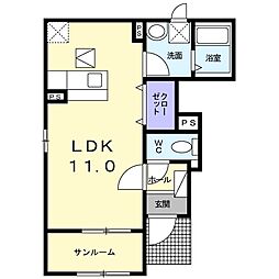 メゾンド・クリスタルＢ 1階ワンルームの間取り
