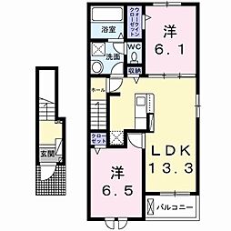 グランドエスポワ−ル行橋　II 2階2LDKの間取り