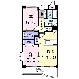サニードエル　2 4階2LDKの間取り