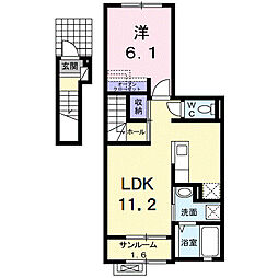 サニースクエアＢ 2階1LDKの間取り