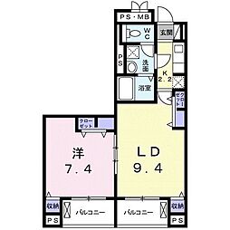 サイドパーク 1階1LDKの間取り