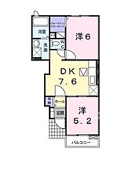 レイクサイドヴィラ 1階2DKの間取り