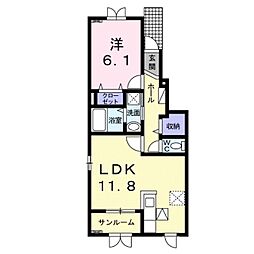 ディアリス・Ｋ　Ａ 1階1LDKの間取り