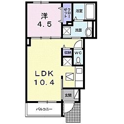 オーブリー柏原 1LDKの間取図画像