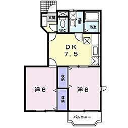サンノーハイツ 1階2DKの間取り