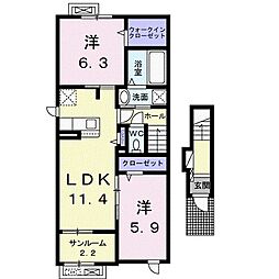 ネオプレイスＡ 2階2LDKの間取り
