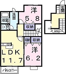 ブルックハイツ5 2LDKの間取図画像