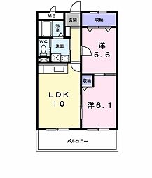 プリュクレール 2LDKの間取図画像