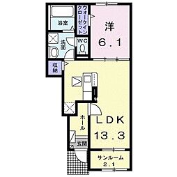 ジュエルＢ 1階1LDKの間取り