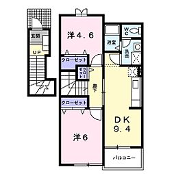 グローリアス2棟 2DKの間取図画像