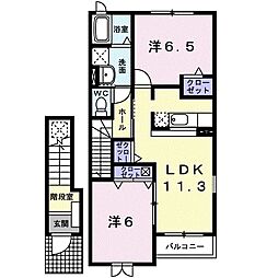 ル・クールＢ 2階2LDKの間取り