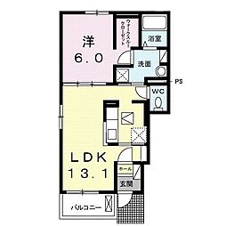 アップルII 1階1LDKの間取り