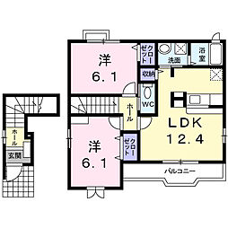 プリメロI 2階2LDKの間取り