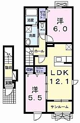 ジェルメフルール 2LDKの間取図画像