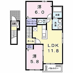 プランドールIIＡ 2階2LDKの間取り