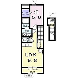 クラール　ハウス・ツキミ 2階1LDKの間取り