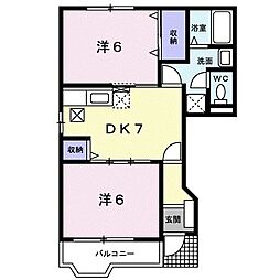 グリーンハウス壱番館 2DKの間取図画像